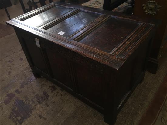 An 18th century oak coffer, W.3ft 3.5in.